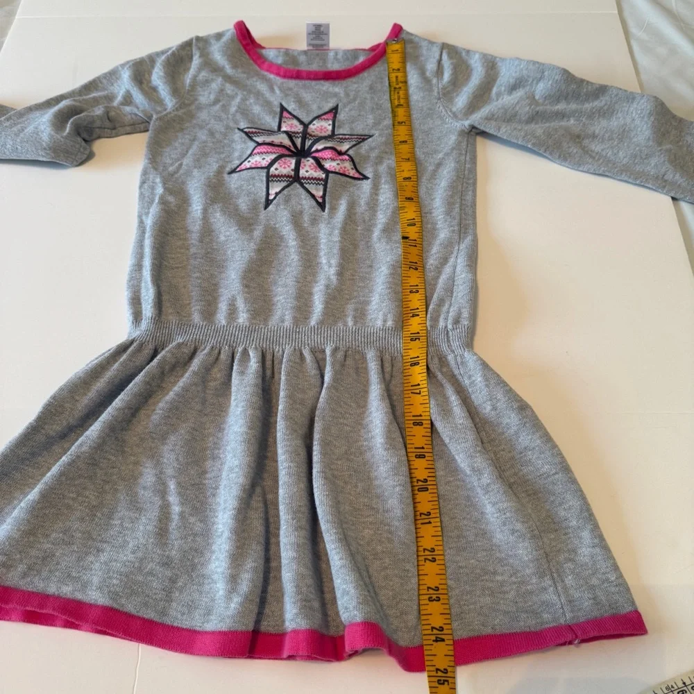 Girls Size 10 Gymboree Gray Knit Dress With Star Embroidery Pink Edge Christmas